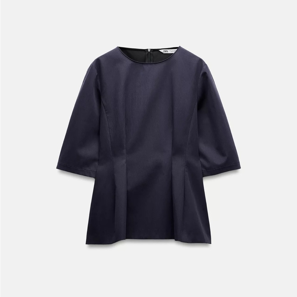 Zara Navy Blue peplum classic blouse top